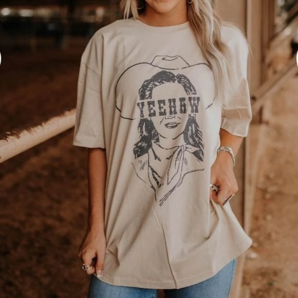 RELISTED Yee Haw Cowgirl Graphic Tee Tan - Picture 4 of 4